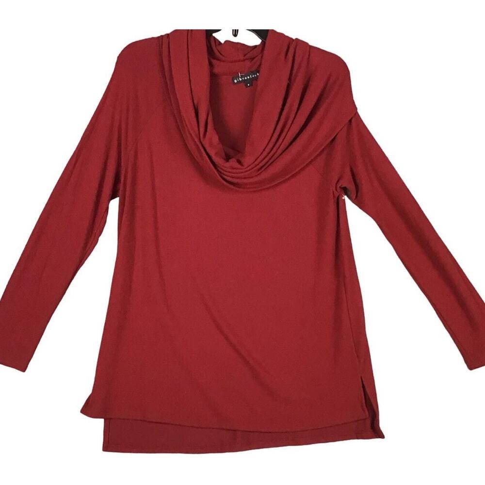 Gibsonlook Womens Small Red Funnel Neck Pullover Top Stretch Long Sleeve NWOT